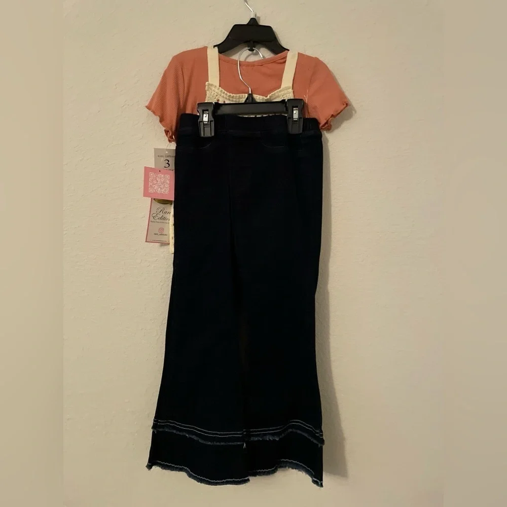 Rare Editions Bohemian Coral & Cream Knit Tops with wide leg  Matching pants -5T